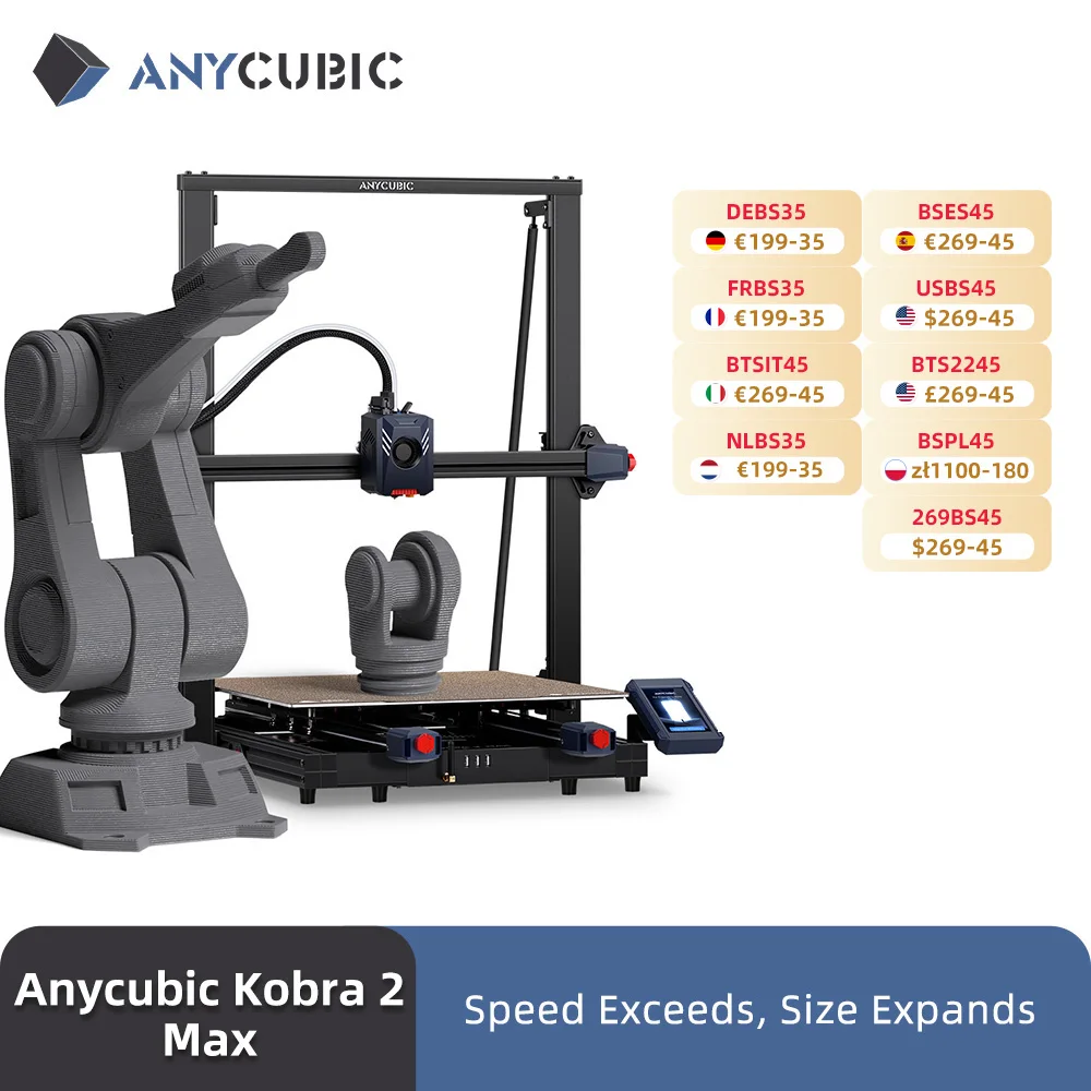 ANYCUBIC Kobra 2 MAX FDM 3D Printer – 500×420×420mm Build Size, 500mm/s Speed – Only ,000.04!