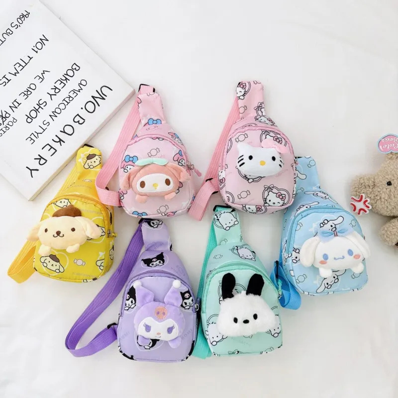 Kawaii Sanrio Bag Cinnamoroll Handbag Children Chest Bag Cartoon Cute Kuromi Shoulder Messenger Crossbody Bags Travel Backpack