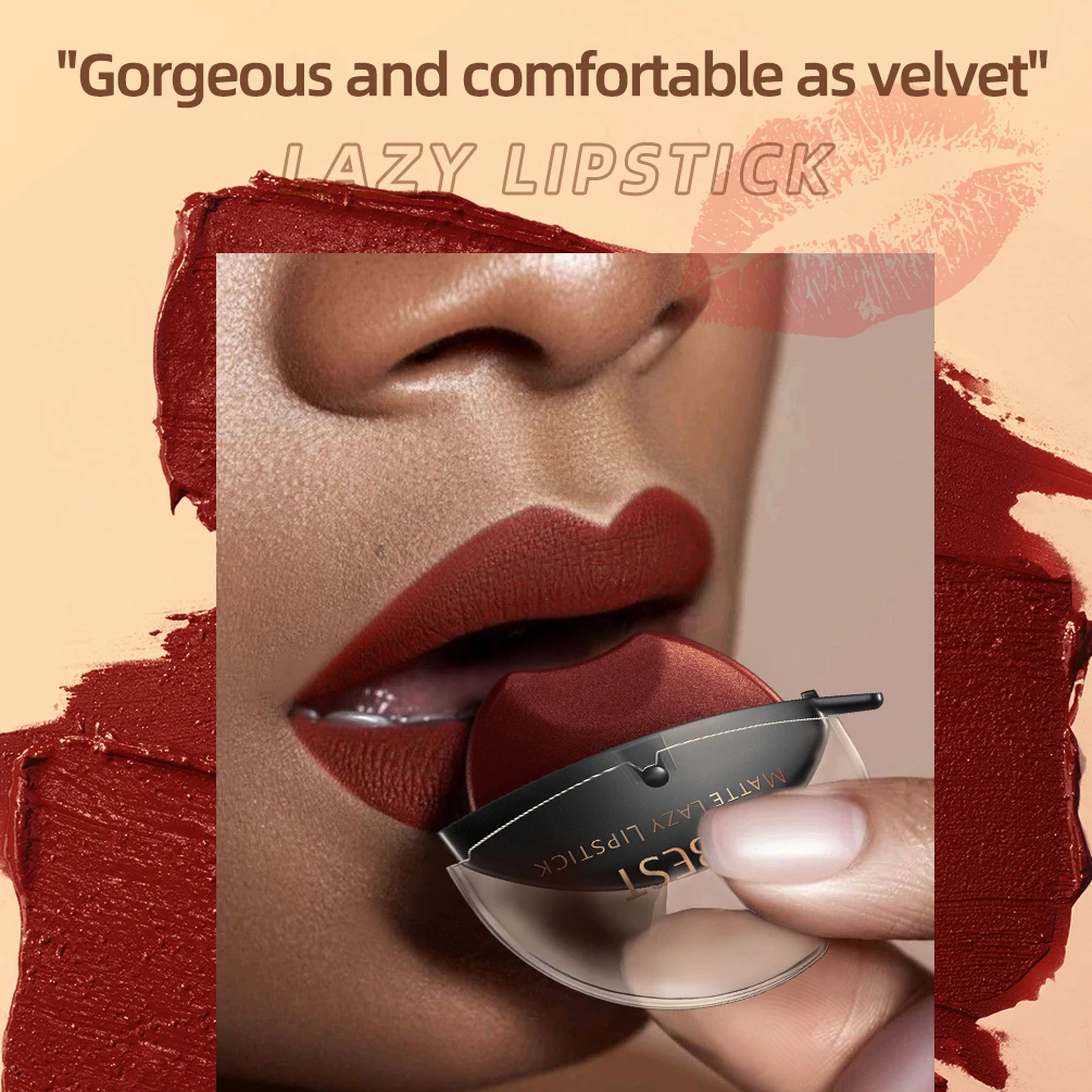 ลิปสติก QIBEST รูปทรงริมฝีปาก ติดทนนาน เนื้อกำมะหยี่แมทท์ ลิปสติกแบบไม่ต้องทาบ่อย กันน้ำ ไม่ติดแก้ว สีติดทนนาน