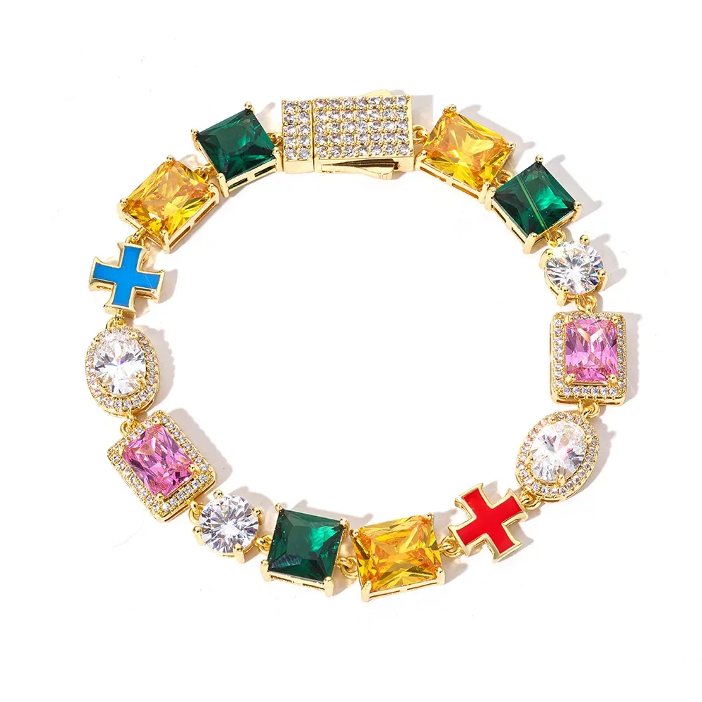 Popular Accessory for Gold Unisex 10mm Color Gemstone Bracelet Uses PT950 Platinum Paired with Glossy Artificial Diamonds Gift
