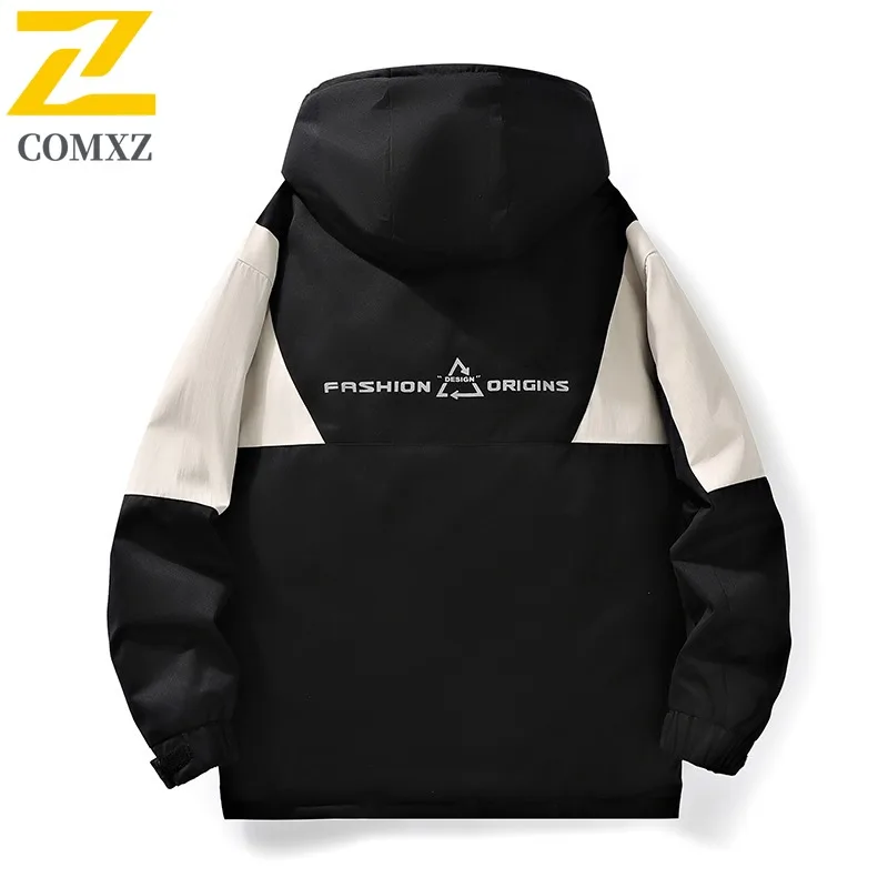 COMXZ 2025 Mens Puffer Jacket Fleece Thermal waterproof and windproof solid color leisure outdoor sports lightweight windbreaker