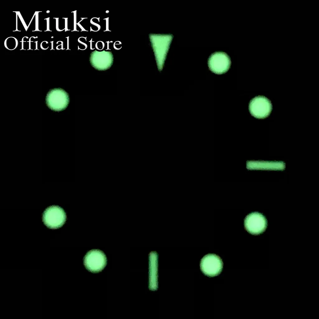 Miuksi 29mm black green blue red orange watch dial luminous 9 o\'clock date fit NH35 movement