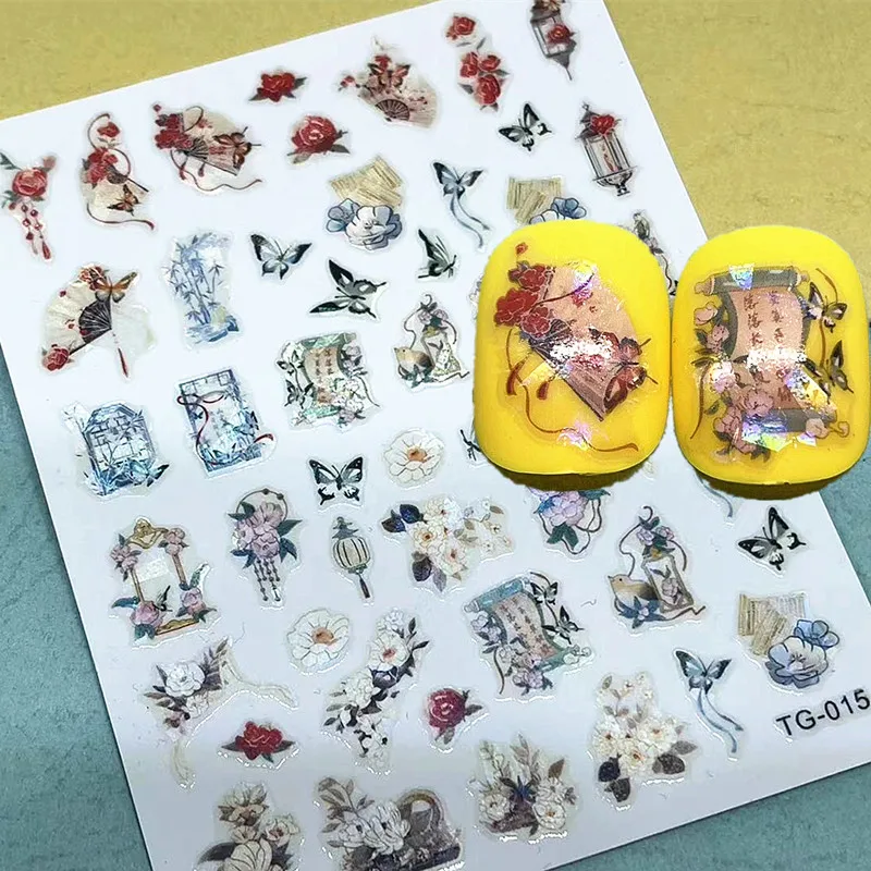 Newest Shinning Chinese Style 3D Design Self Adhesive Decal Slider Stamping DIY Decoration Tips Nail Art Stickers TG 015