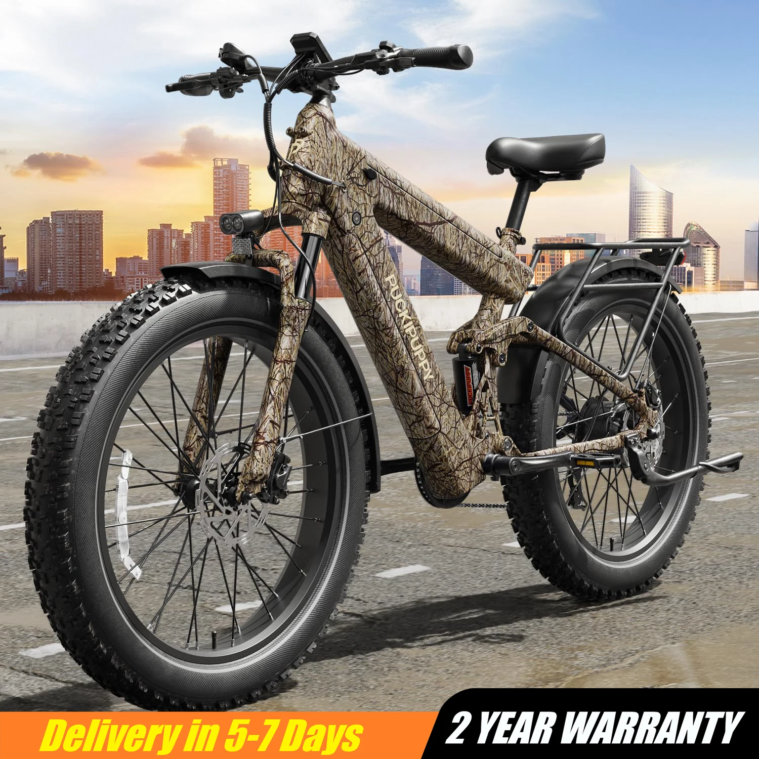 

PUCKIPUPPY Электрический велосипед для бульдога, 1350 Вт, 48 В, 30 Ач, двойной аккумулятор, Ebike, 26 дюймов, толстая шина, 130 миль, дальнего действия, полная подвеска, электронный велосипед