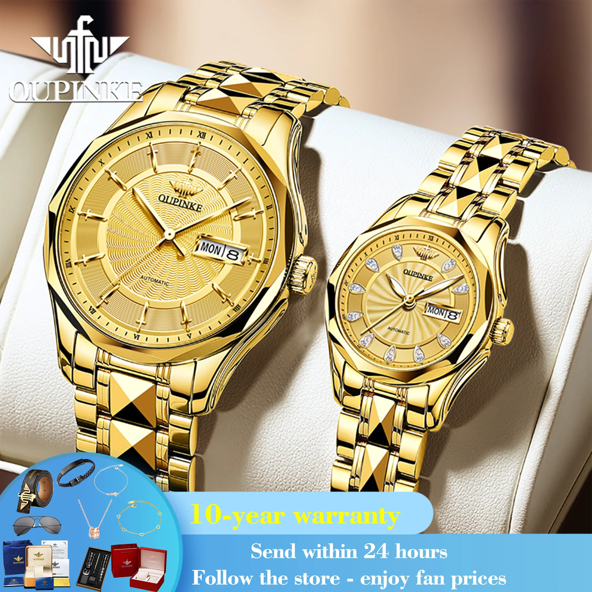 OUPINKE 3172 Fashion Luxury Mechanical Couple Watch Synthetic Sapphire Mirror Business Wristwatch Top Brand Dual Calendar Watch