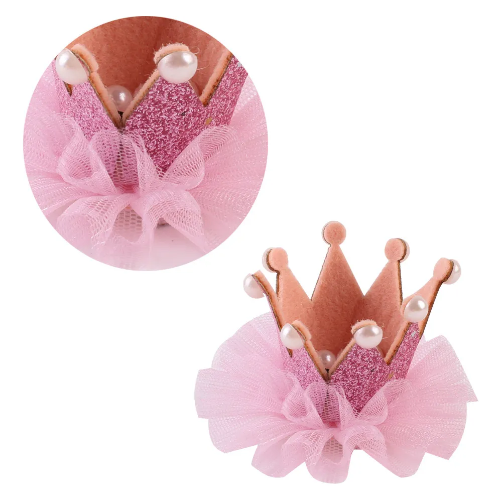 

Children'S Crown Hairpin Pink Lace Headwear Three-Dimensional Hair Clip Girls Diy Jewelry Accessories Birthday Gift