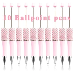 10Pcs Pink Plastic Beadable Pens Assorted DIY Bead Pens Black Ink Ballpoint Pen for Kid Students Office School Supplies