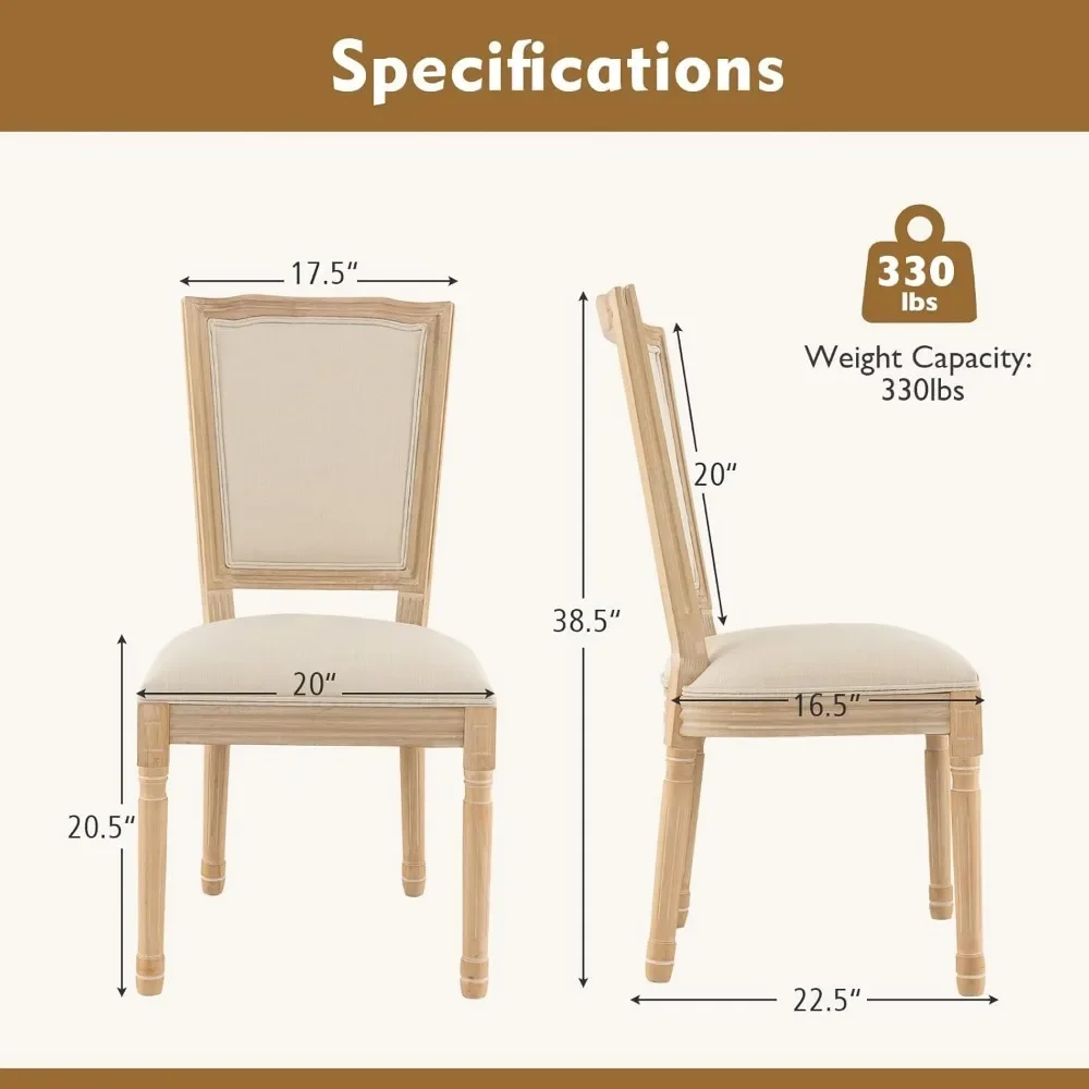 Dining Chair Set of 4 with Padded Seat & Back, Rubber Wood Frame, Max Load 330 Lbs, French Armless Wood Dining Chair