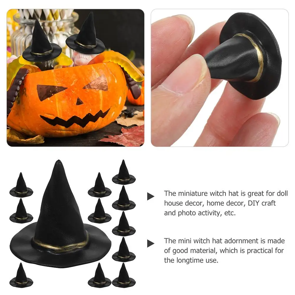 12 Pcs Mini Hats for Crafts Tiny Witch Halloween Miniature Black Plastic Office