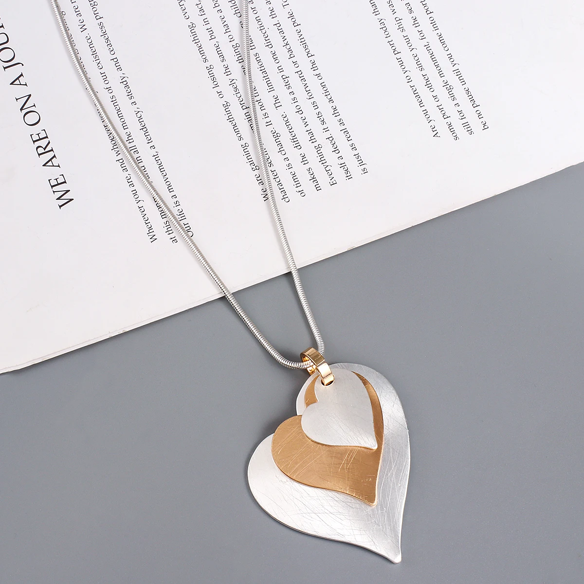 Amorcome Vintage Geometric Heart Pendants Long Snake Chains Necklace Fashion Women Jewelry Suspension Accessories Gift