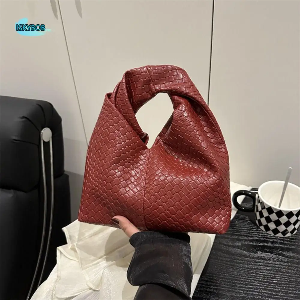 

Portable Pu Weave Bag Black Purse Underarm Bag Fashionable Tote Bag Pu Leather Handbag Mobile Phone Bag
