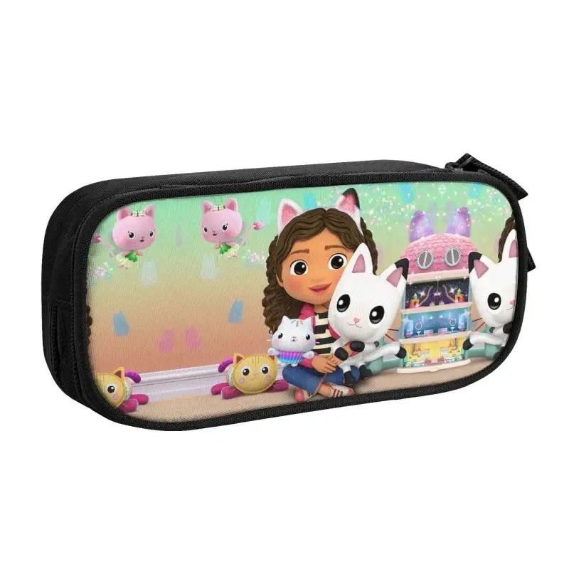 Cartoon Gabbys Dollhouse Gabby Cats Pencil Pen Case Stationery Bag Pouch Holder Box Organizer for Teens Girls Adults Student