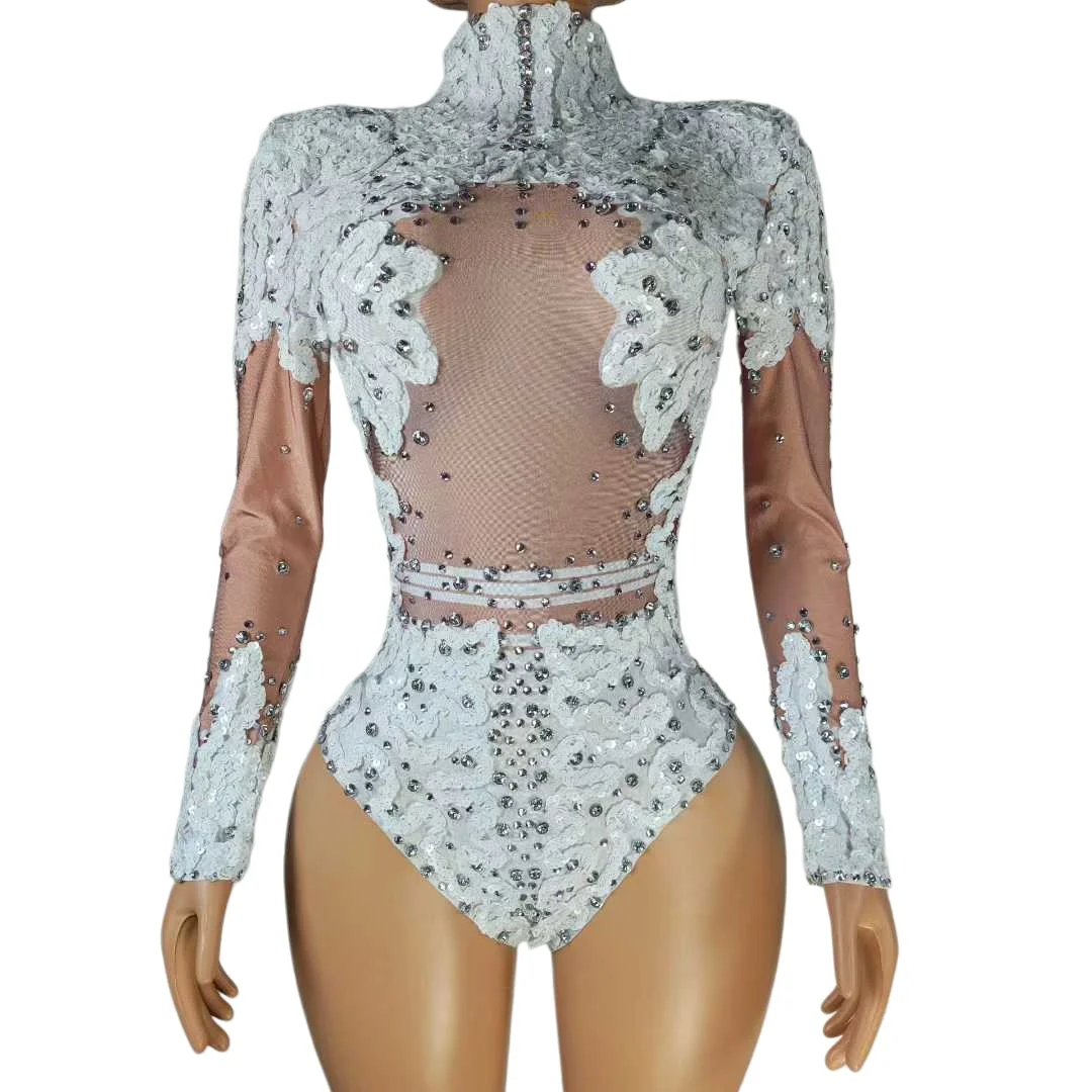 

White Stretch Bodysuits For Women Drag Queen Costume 2026 New Performance Stage Wear Dj Ds Outfits Dance Leotard Body Suits