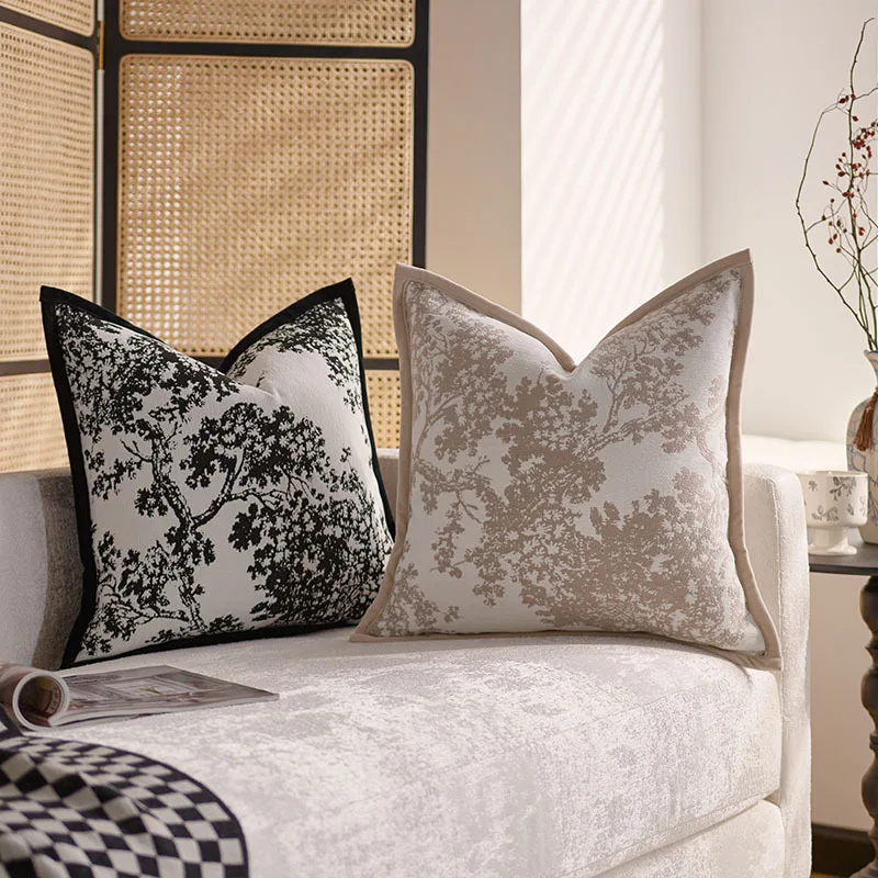 French Luxury Retro Jacquard Cushion Cover Yangmei Tree Oat Black Pillow Covers Decorative for Living Room Sofa  Pillow Case