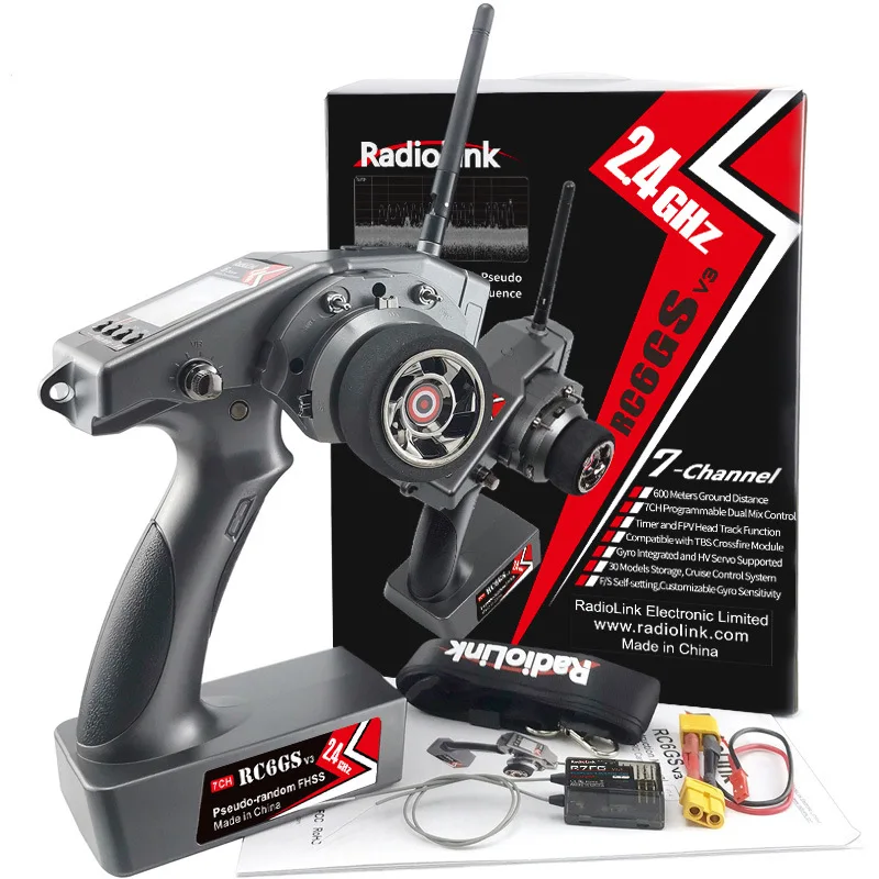 RadioLink-mando a distancia RC6GS V3 con receptor R7FG, 7 CANALES, alta precisión, baja latencia, largo alcance, para coches y barcos teledirigidos