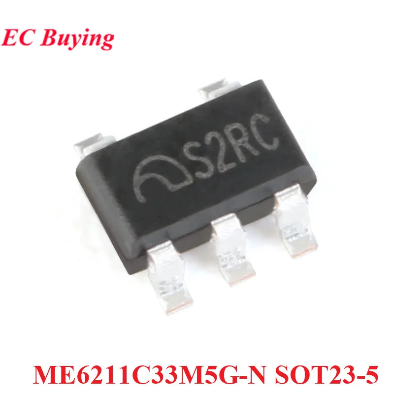 100Pcs/10pcs ME6211 ME6211C33 ME6211C33M5G ME6211C33M5G-N S2RC SOT23-5 3.3V 500mA Low Dropout Linear Voltage Regulator Chip IC