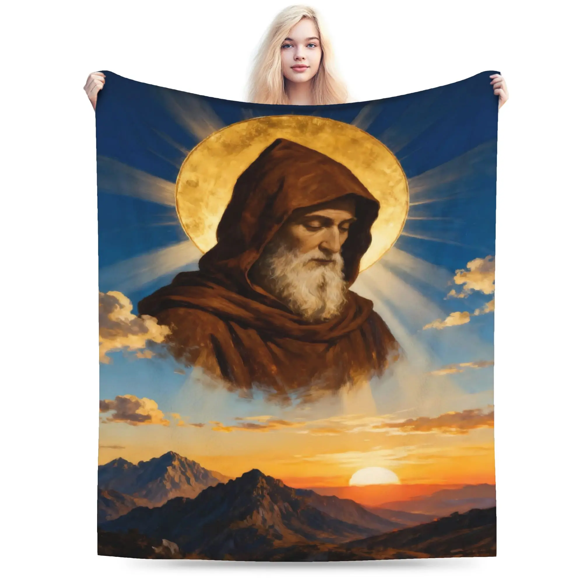 Soft Blanket Airplane Travel Vibrant Saint Charbel Colorful Icon Throw Blanket  Flannel Bedspread For Living Room Sofa Bed Cover