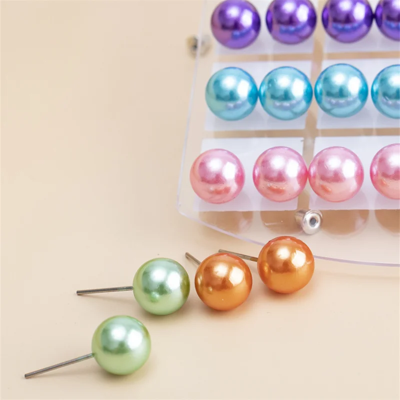 New 36Pairs/Set Colorful Imitation Pearl Stud Earrings For Women Round Ball Earring Fashion Jewelry 6 8 10mm Bead