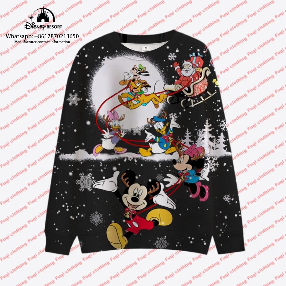 

Merry Christmas Series Mickey Minnie Autumn Harajuku Round Neck Casual Women's Long Sleeve Sweatshirt Women's Tops 2024 New