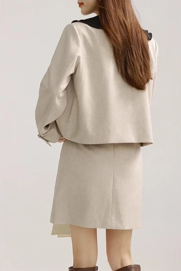 طقم بدلة بليزر أنيق أنيق للنساء سترة قصيرة وتنورة قصيرة عالية الخصر للمكتب ملابس غير رسمية لمظهر أزياء ربيع الخريف