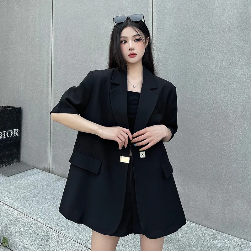 2023 Spring And Summer Black Suit Jacket Female After The Slit Design Sense Niche Casual Thin Fashion Suit Tops Female Jacket