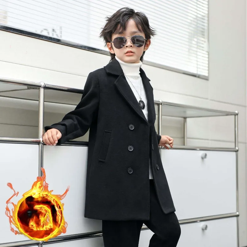 OLEKID Jungen Herbst Winter Doppelreihiger Mantel Kinder Einfarbige Wolljacke Kinder Oberbekleidung Kleinkind Teenager Überziehmantel 2-14 Jahre – Detail 12