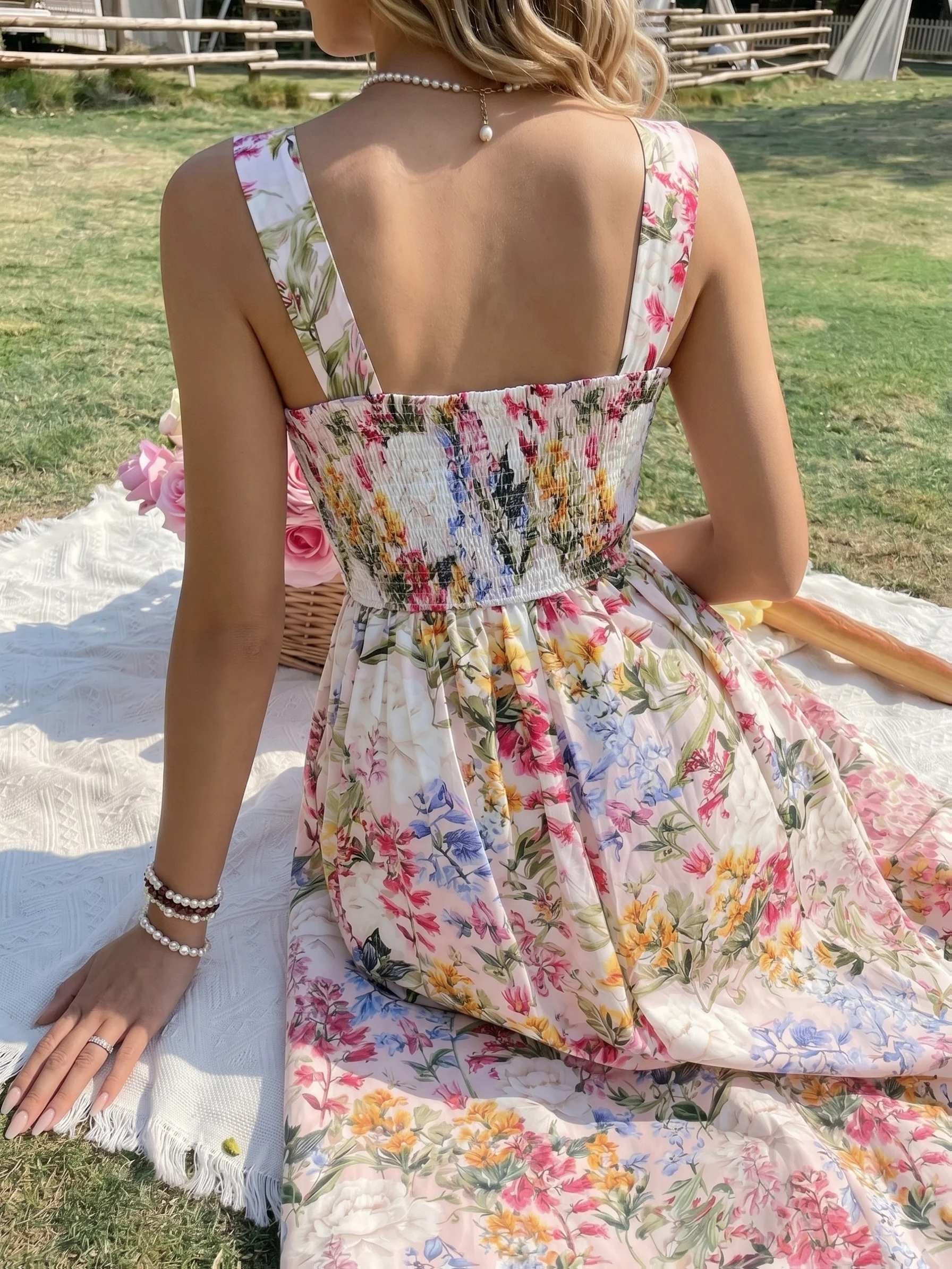 Damenmode Frühling und Sommer Neues Teepausen-Kleid mit Blumenmuster Elegantes Picknick-Kleid – Detail 2