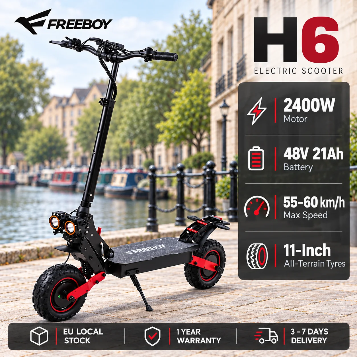 FREEBOY, patinete eléctrico para adultos de 2000 W, 48 V, batería de litio de 21 Ah, para uso todoterreno, con neumáticos neumáticos de 11