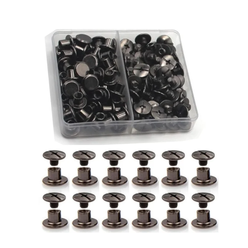 50 Sets M5x4 Gun Black Chicago Screw Kit Leather Rivets for Bag Belt Wallet and DIY Leather Trim
