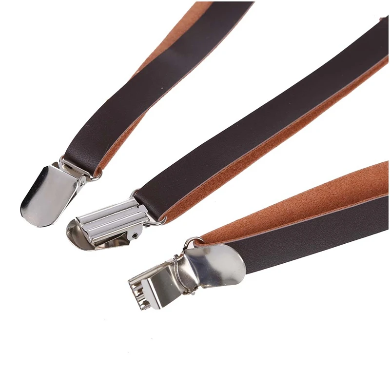 2X Coffee Faux Leather Adjustable Band Suspenders Braces