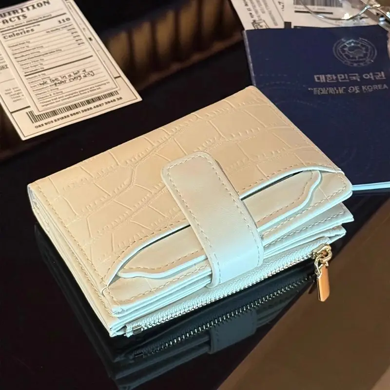 Korean Crocodile Pattern Short Wallet Multifunctional Card Bag for Women Simple and Niche, Foldable Multi Slot Leather Wallet
