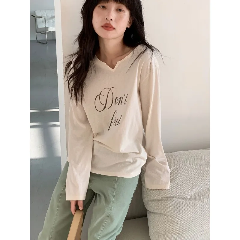 

Letter Lazy T-shirt Casual Printed Top Summer Loose Slimming Versatile Long-sleeved Women