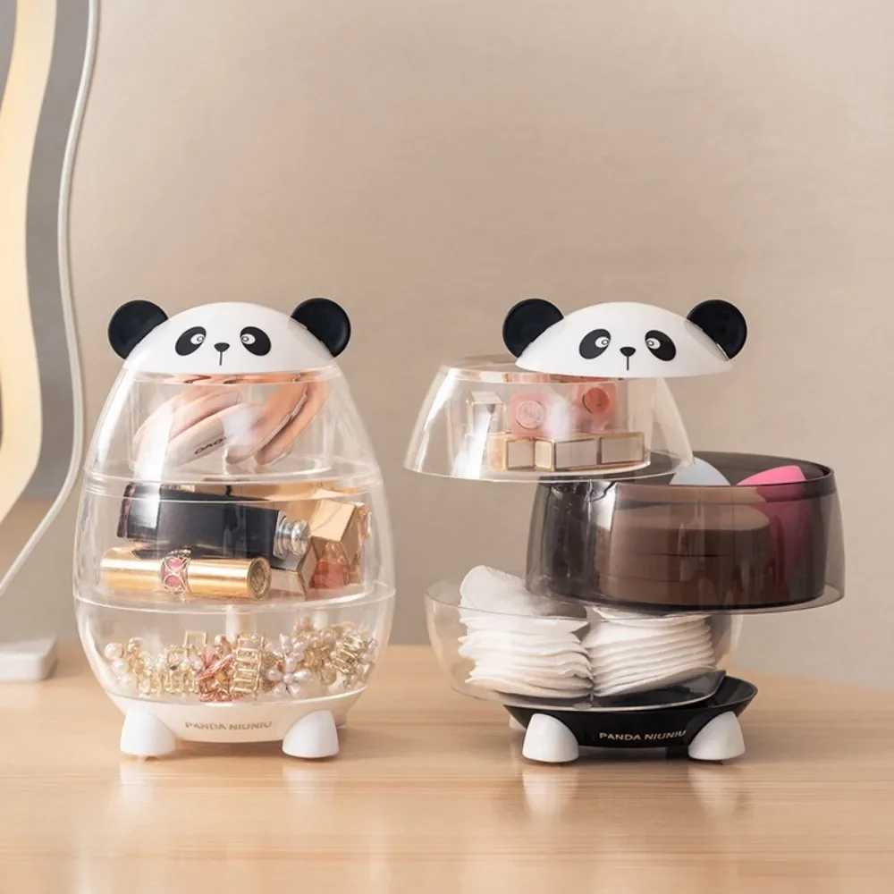 Hot Sale Small Panda Tiered Storage Box Desktop Rotating Storage Box Dresser Jewellery Accessories Box