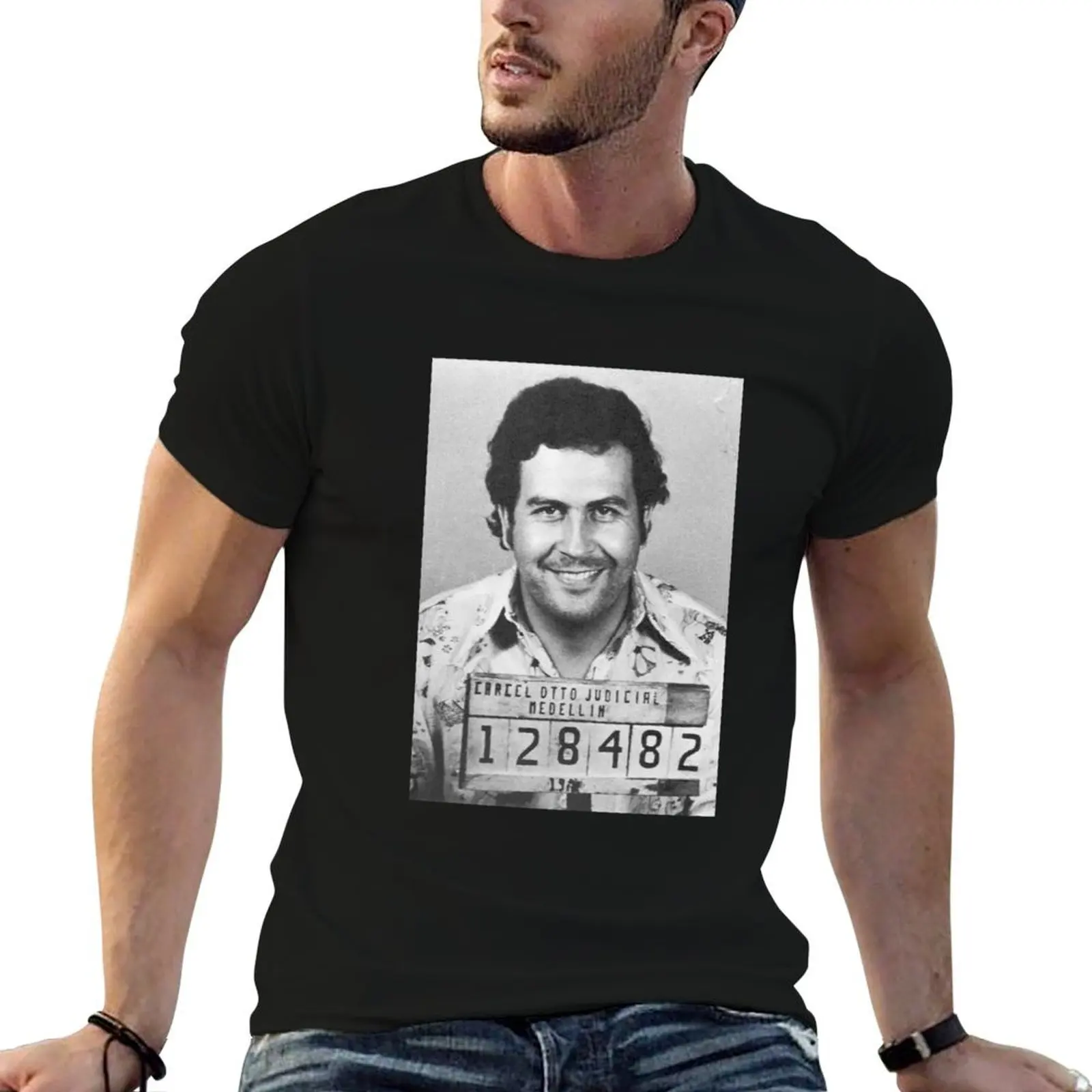 Pablo Escobar's mugshot T-Shirt summer 2026 Luxury man slim fit t shirts for men