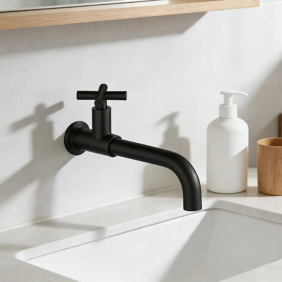 

Смеситель для раковины, настенный, только для холодной воды, с поворотом на 360°, с одной ручкой, черный/золотой, для кухни и сада