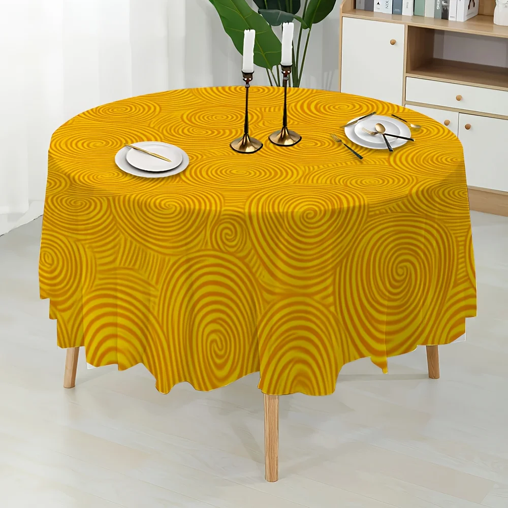 One piece of golden vortex round tablecloth design, suitable for a tidy family dining environment.