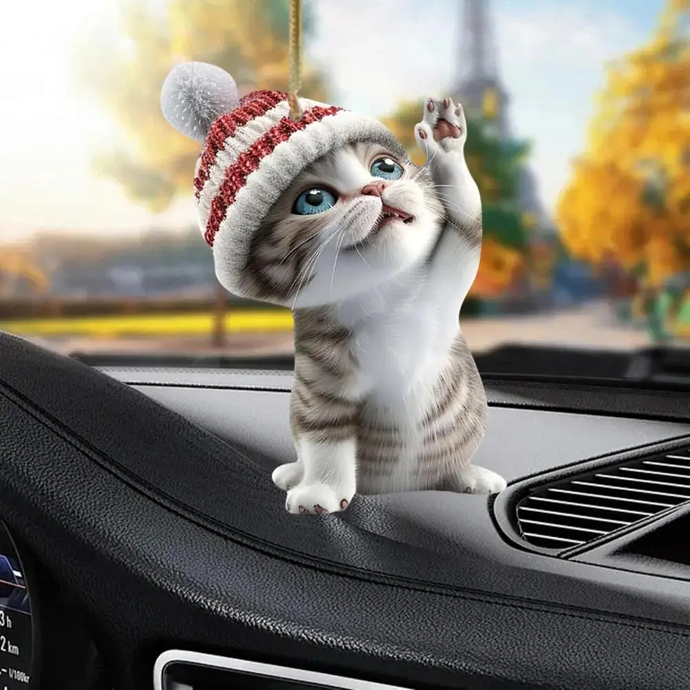 Rearview Mirrors Ornament Acrylic Cat Christmas Ornaments Cat Christmas Tree Ornaments Cute Cat Rearview Mirror for Car