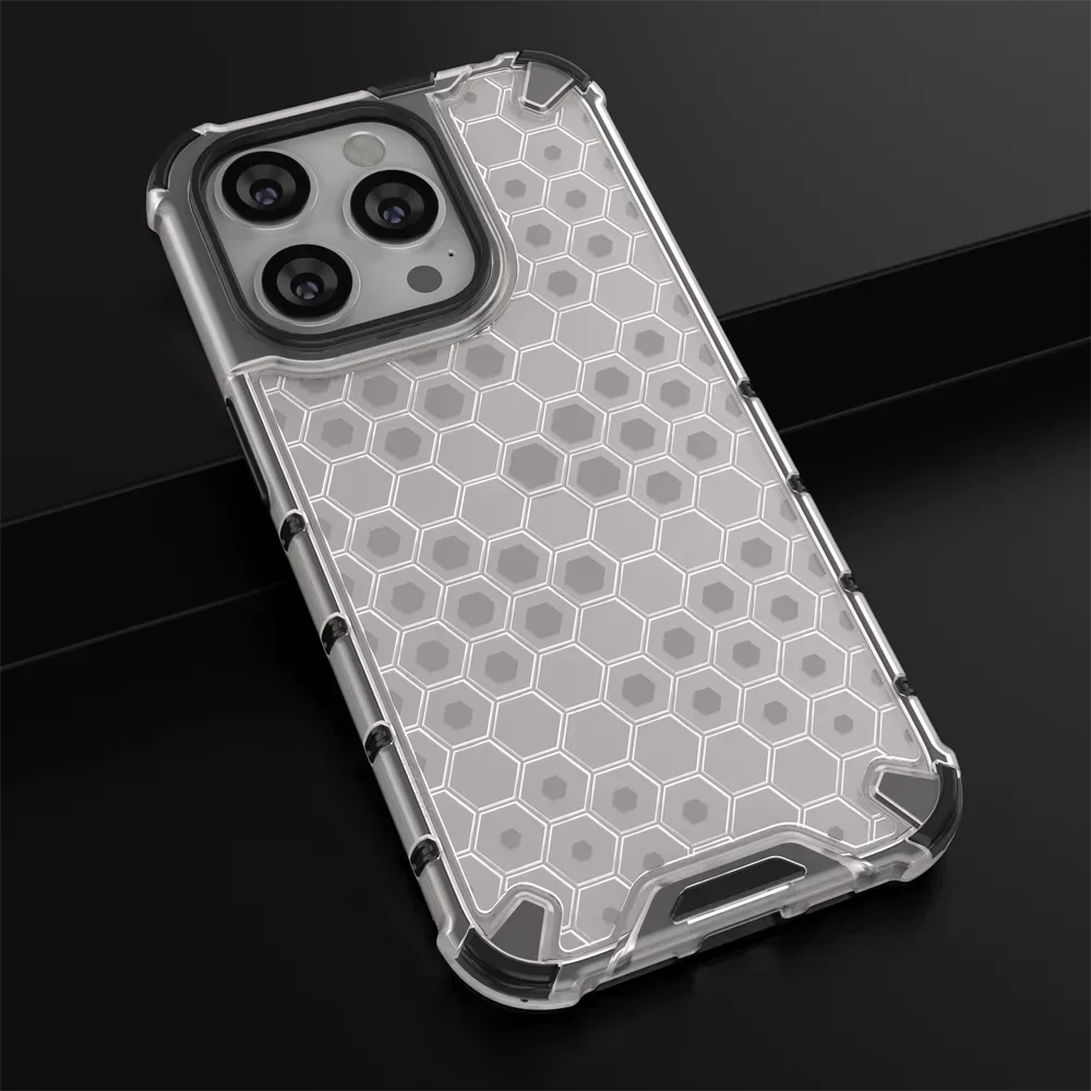 Honeycomb Shockproof for IPhone 15 Pro Max 14 Plus 13 12 11 Pro Max Mini Plus XS X XR 7 8 SE 4G 5G Translucent Protective Case