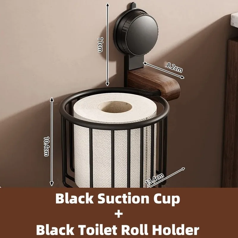 Sterke zuignap toiletrolhouder zonder boor wandmontage toiletrolhouder walnoothout metalen toiletroldoos