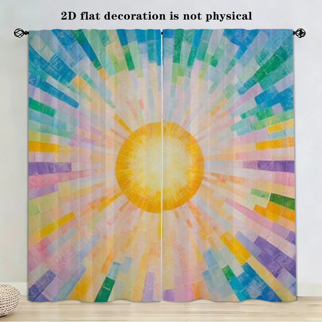 Colorful Abstract Sunburst Curtains Pair 2pcs Window Drapes Modern Boho Geometric Curtain Home Decor Living Room Bedroom Curtain