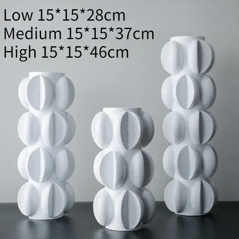 White profiled resin vase three piece set Modern simple household soft decoration Sample room decoration