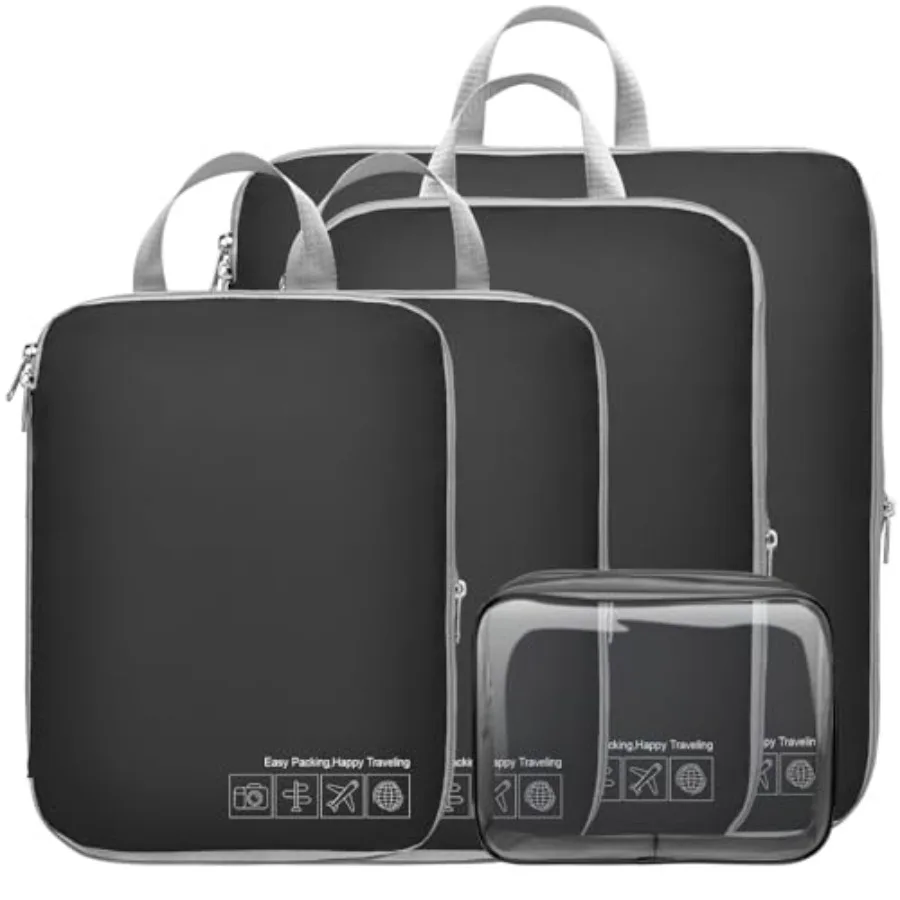 

Компрессионные упаковочные кубики для путешествий - легкие расширяемые органайзеры для багажа черного цвета для экономии места в ручной клади или чемодане.