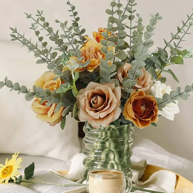 10 Stück künstliche Eukalyptusblätter, Eukalyptus-Stiele für Zuhause, Blumenstrauß, Herzstück, Hochzeitsdekoration, Weihnachtsdekoration – Detail 1