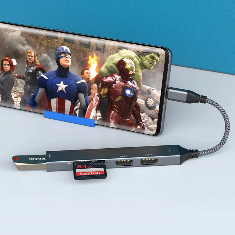 Высокоскоростной разветвитель USB 3,0 типа C, 5 в 1, разветвитель, кардридер, многопортовый с портами SD, TF для Macbook, компьютерный аксессуар, концентратор USB