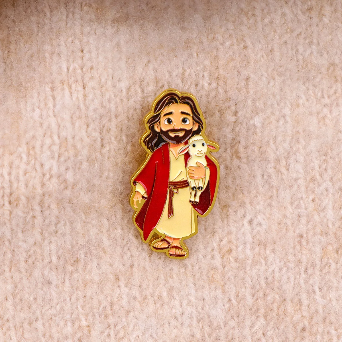 9-teiliges Jesus mit Lamm Emaille-Pin-Set, christliche Brosche für Mantel, Damenbroschen, Kragen- und Reversnadeln, Metallabzeichen, Schmuckgeschenk – Detail 6