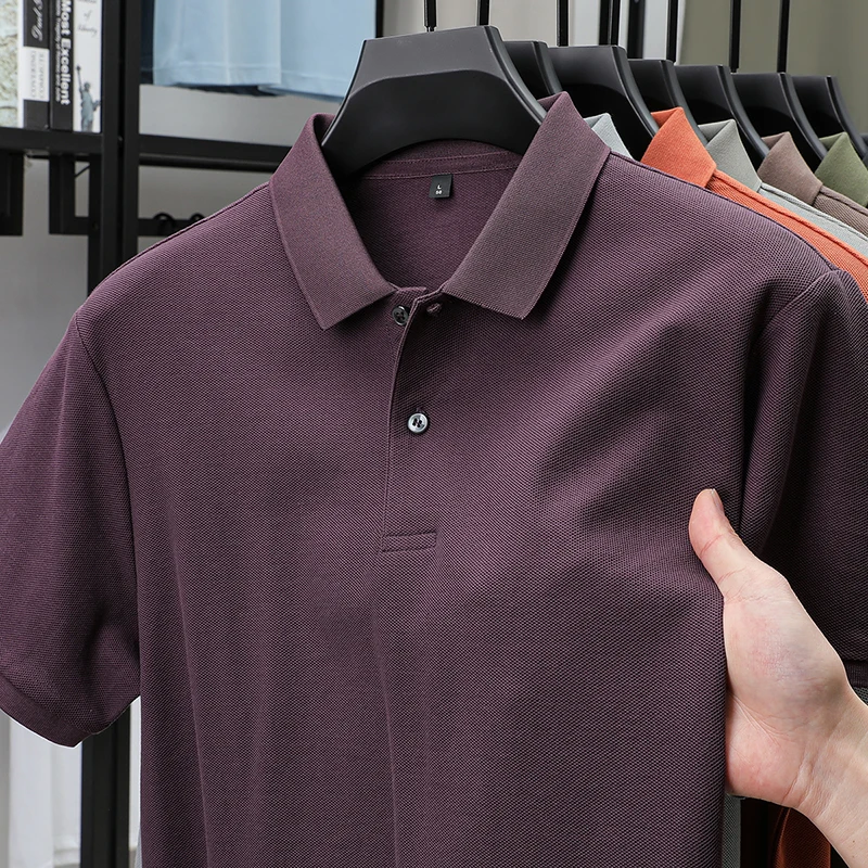 High end 100% cotton short sleeve polo shirt men lapel top summer breathable T-shirt trendy solid color Korean casual Paul shirt image 2