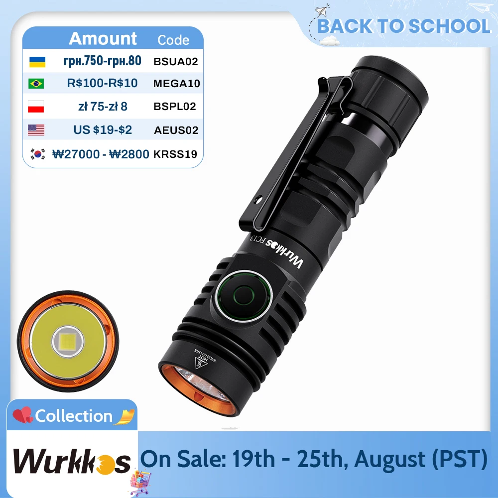 

Wurkkos FC13 Torch EDC Camping Rechargeable Led Lamp 3500LM XHP50.2 or 360M SFT40 LED Work Light IP68 Power Bank Anduril 2.0