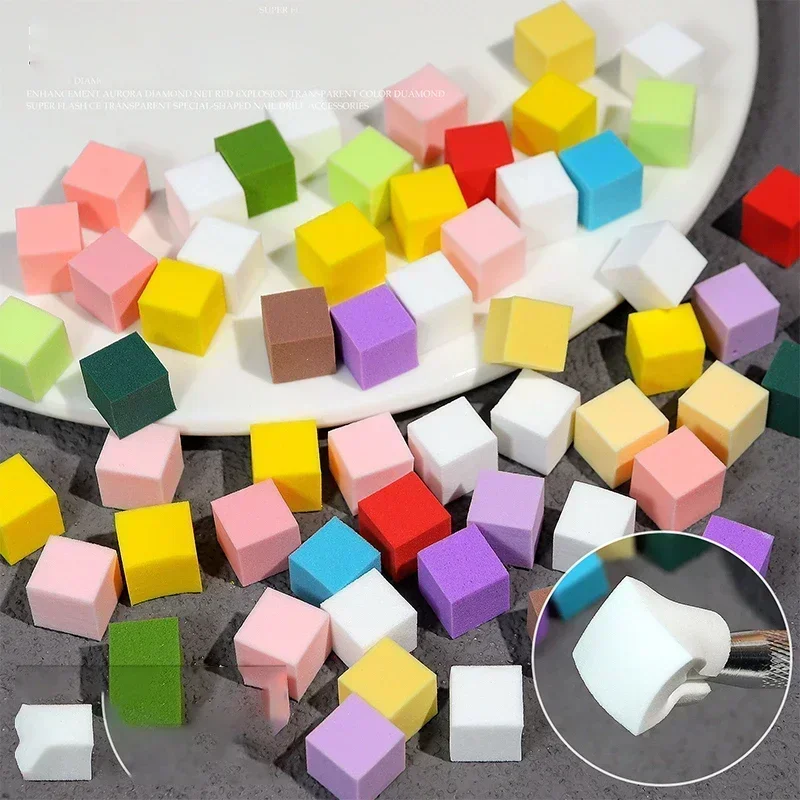 1cm Colourful Mini Square Cosmetic Sponge Makeup Powder Puff Wet Dry Makeup Manicure Gradient Sponge Nail Tools