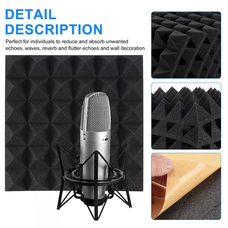 12Pcs Soundproof Foam Panels,2 Inch X 12 Inch X 12 Inch Pyramid Shaped Acoustic Panels For Wall,Studio, Home And Office