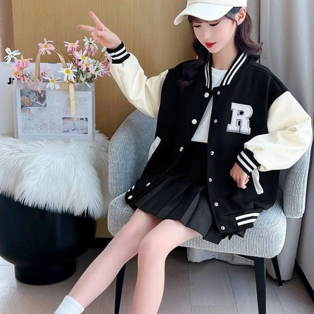 

Comfortable Long Sleeve Children Baseball Uniform Loose Retro Girls Y2K Coat Clothing Teens Spring Autumn Jacket Party